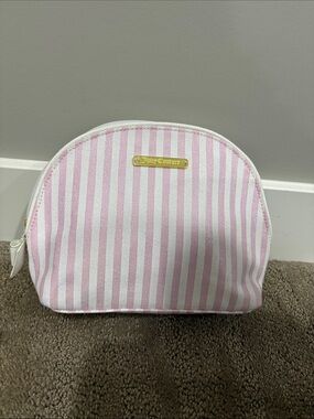 Juicy Couture Pink & White Striped Makeup Pouch with Gold Logo